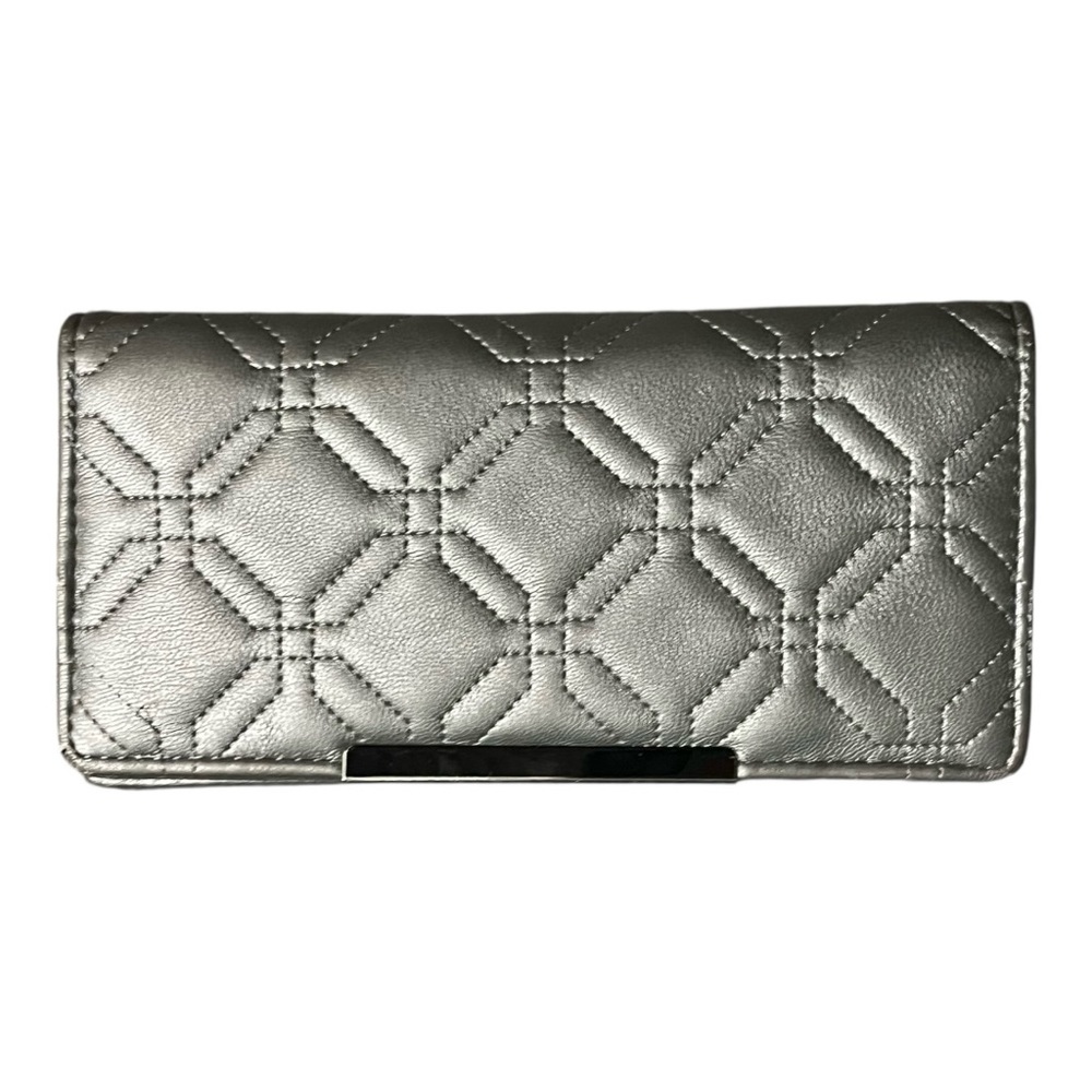 Gray metallic Quilted Women's wallet safe keeper many card slots zip pocket